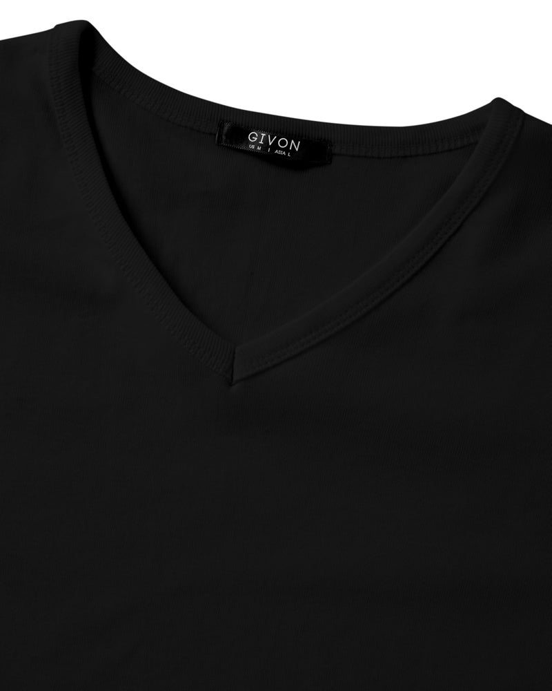 GIVON Menâ€™s Slim Fit V-Neck Short Sleeve T-Shirt â€“ 100% Cotton Ribbed Knit â€“ Midweight Basic Tee for Layering or Solo Wear / DCP063-BLACK-L - Image 4